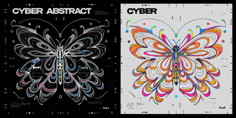 Abstract Butterfly Illustration Colorful Vector Design On Dark Background © Ritu