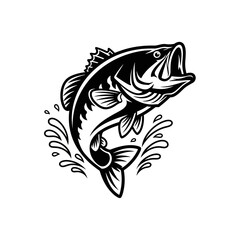Fototapeta premium Striking vector illustration of a robust freshwater bass majestically leaping from the water, symbolizing agility and the thrill of the catch
