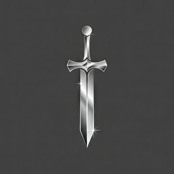Ornate silver sword emblem with sharp blade and detailed hilt