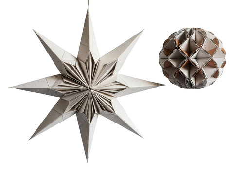 Metallic star and ball ornaments.