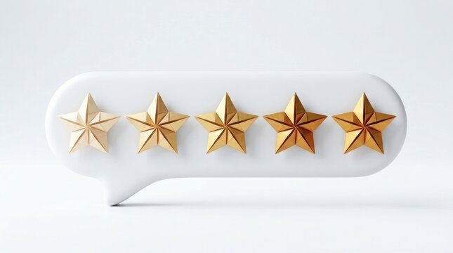Five gold stars arranged in a row inside a white speech bubble representing a rating or feedback system on a plain white background