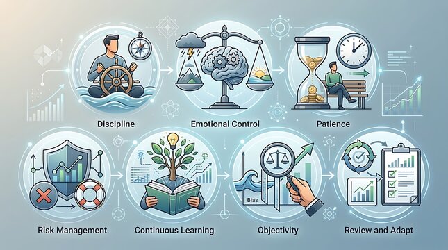 Business success mindset icons illustrating key principles for growth