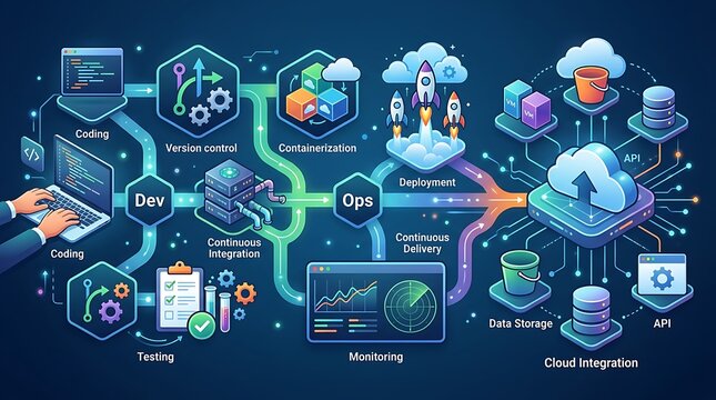 Devops lifecycle diagram showing software development and cloud integration