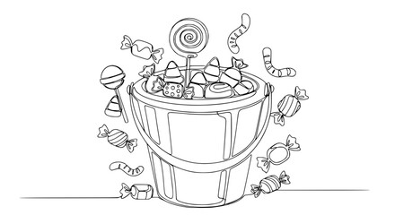 Halloween Candy Bucket Outline - Trick or Treat Sweets Collection