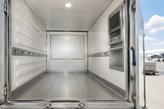 Temperature Controlled ULD Container Interior with Open Door and Blank Panel for Air Cargo Logistics
