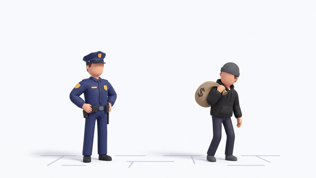 Police Officer Watching Theft Suspect Illustration