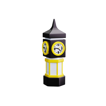 Clock tower 3d render icons