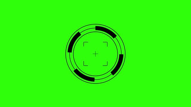 Modern Circular Camera Focus Reticule HUD Interface Icon with Precision Target Cross hair, Digital on green Background.