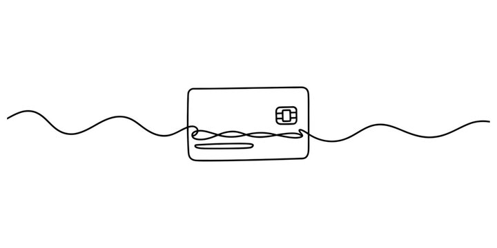 Continuous single line drawing of a credit card for payment and shopping concept representing digital money finance banking and online retail transaction design Vector, illustration