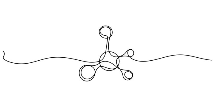 Continuous single line drawing of a molecule structure icon showing scientific chemistry science research concept with a simple black ink stroke design Vector, illustration