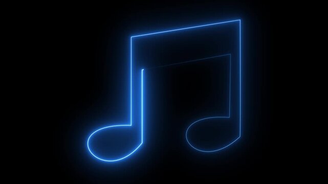 Neon red and blue color music icon animation video. Musical note icons. Abstract neon glowing double musical note icon animation. Music symbol neon.Abstract neon music notes 4k animation.