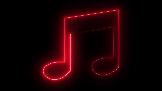 Neon red and blue color music icon animation video. Musical note icons. Abstract neon glowing double musical note icon animation. Music symbol neon.Abstract neon music notes 4k animation.