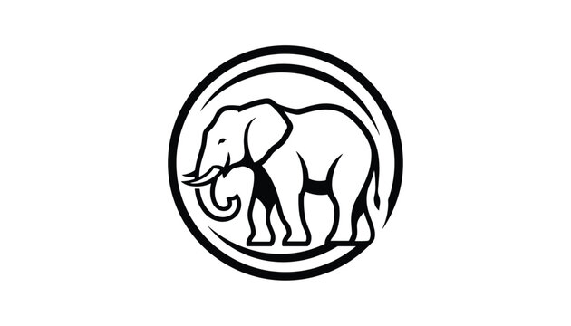 Black and white circular logo displaying the silhouette of a majestic elephant with tusks in profile view.