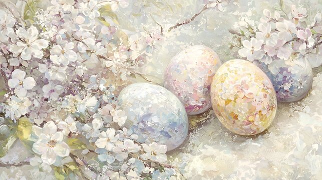 Pastel eggs and blossoms
