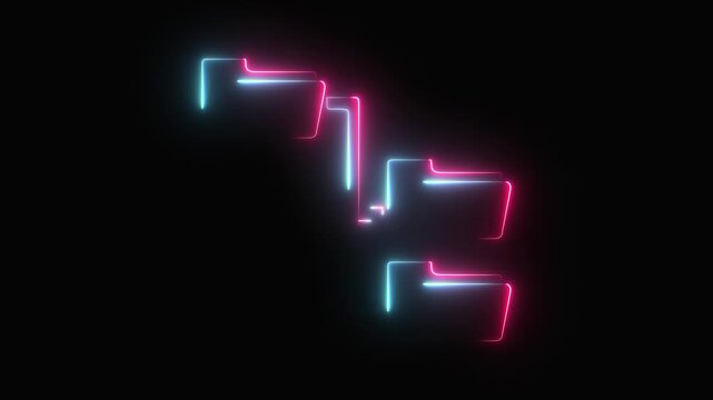 Neon Folder tree line icon on black background Computer network file folder organization structure flowchart. glowing neon page file animation icon. 4K Video motion graphic icon.