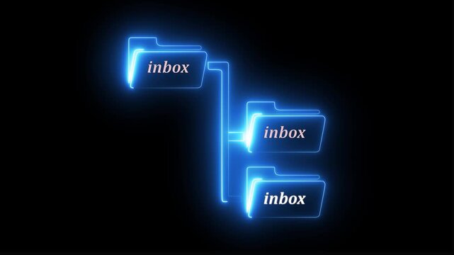 Neon Folder tree line icon on black background Computer network file folder organization structure flowchart. glowing neon page file animation icon. 4K Video motion graphic icon.
