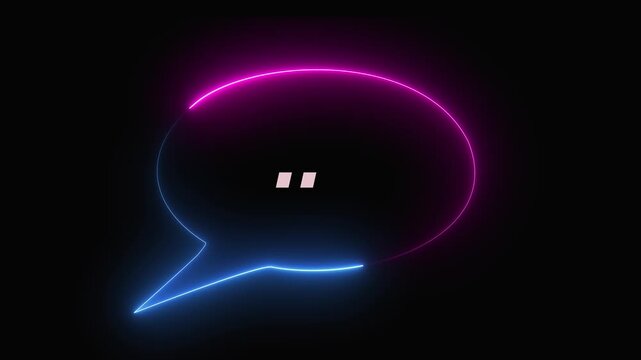 A neon sign in the shape of a comic book speech bubble, with an oval outline, flickering on and off at irregular intervals, glowing in a purple color icon video.