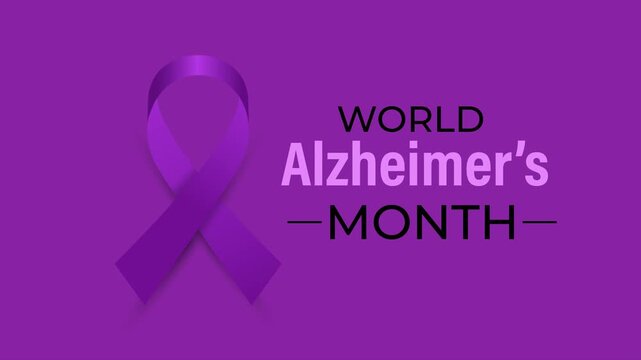 Purple ribbon animation for World Alzheimer's Month with elegant awareness motion graphics.