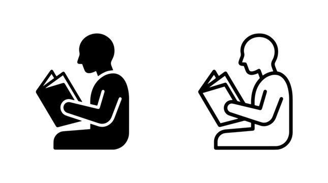 Side view of student reading paper book with bookmarks