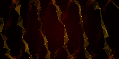 Abstract dark background with vertical golden orange plexus network wave columns © An