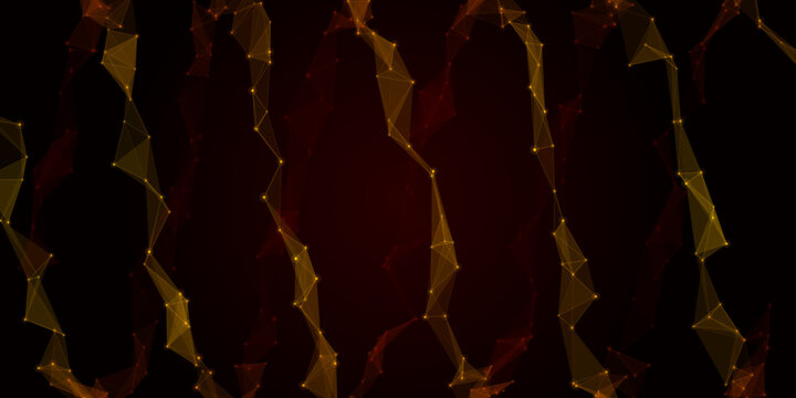Abstract dark background with vertical golden orange plexus network wave columns