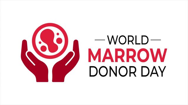 Animated of World Marrow Donor Day with caring hands holding stem cells clean healthcare graphics.