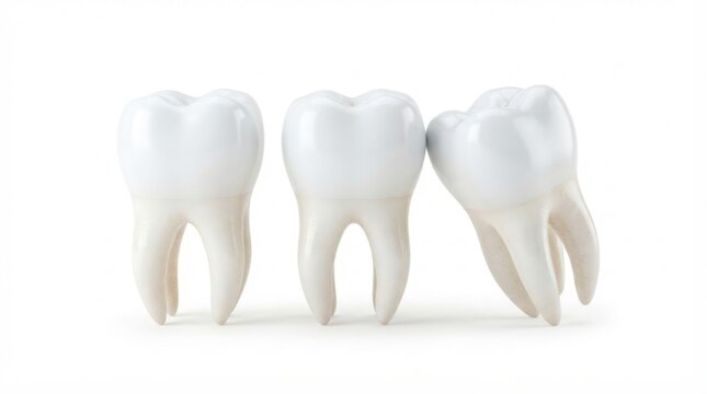 Impacted wisdom tooth pushing adjacent healthy molars causing crowding and orthodontic dental issues on a clean isolated white background conceptual medical 3D illustration rendering graphic