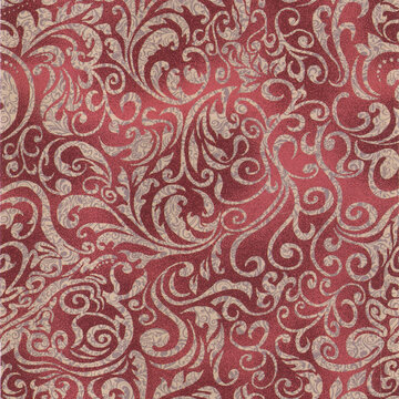 Intricate Red Ornamental Pattern Background with Swirling Floral Motifs in Baroque Style