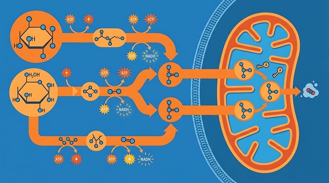 Scientific diagram of cellular respiration and energy production