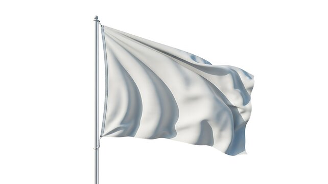 White waving flag isolated on white background for mockup and branding