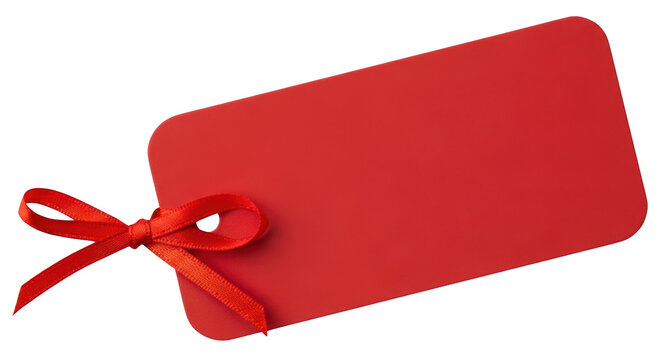 Red gift tag with ribbon bow.