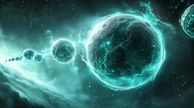 Teal planets in cosmic space