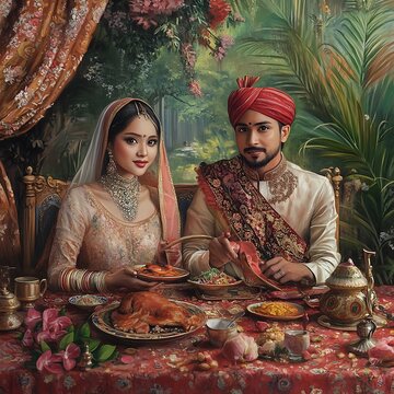 Traditional couple portrait at meal