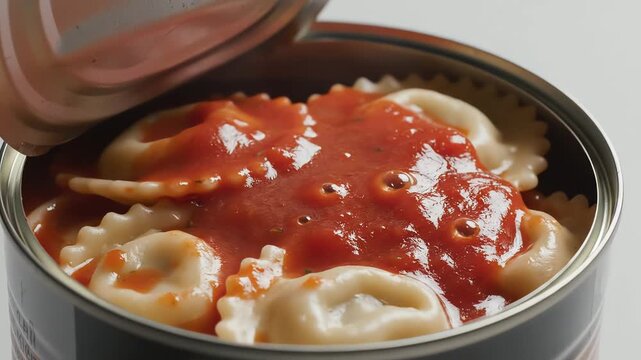 Canned tortellini pasta with tomato sauce