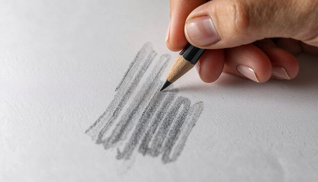 Hand sketching with a black pencil on white paper, focusing on the creative process of graphite shading and manual art skills