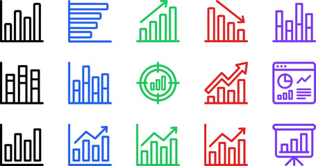 Obraz premium Business bar graph analytics icons. Financial growth charts and data visualization set.
