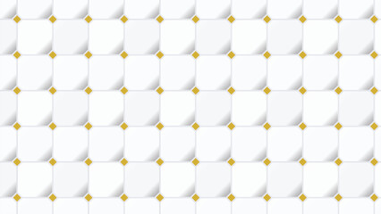 Obraz premium Luxury White Diamond Quilted Upholstery Leather Pattern Gold Studded Button Texture Background Modern Elegant Abstract Design for Interior Decoration Wallpaper