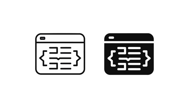 Code editor window icon set for web development and software design