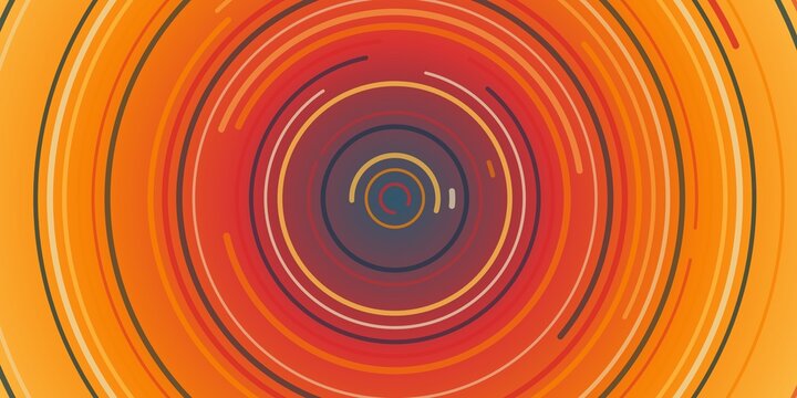 Concentric rings pattern in warm orange tones with thin lines and minimalist geometry.