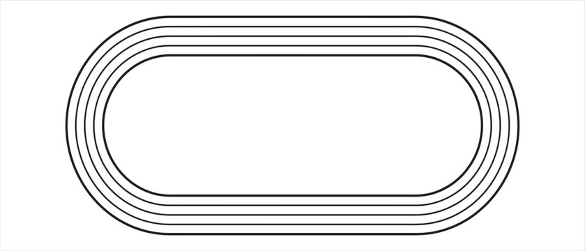 Running track oval field outline illustration with running path, competition track