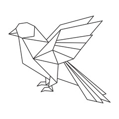 Obraz premium Bird spreading wings origami paper line art on white background