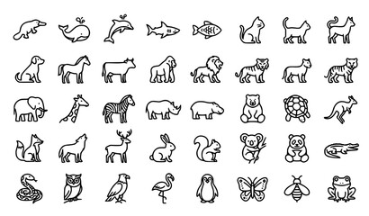 Obraz premium Professional Animal Outline Icons Vector Set with Mammals Reptiles Birds and Wildlife Symbols