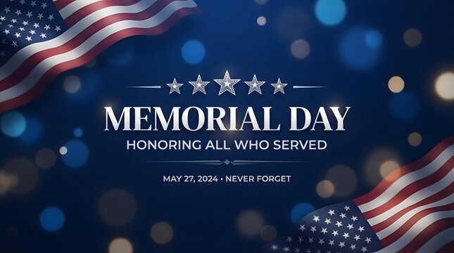 Memorial day background with united states flag and bokeh lights honoring all who served in the military