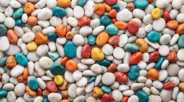 Vibrant assortment of colorful pebbles and white stones