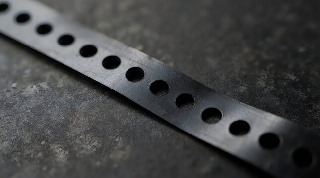 Metal rail track with evenly spaced holes for construction or shelving