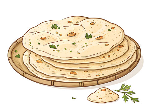 Naan premium vector illustration, isolated on white background, fluffy Indian flatbread, minimal shading