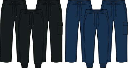 Sweatpants vector illustration set of black and navy blue joggers cargo pants isolated template on white background © Prodip