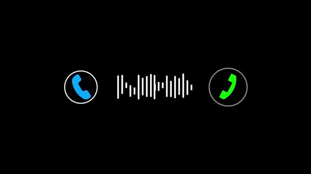 modern incoming call screen with animated phone icons, voice waveform equalizer, ringing pulse effect, mobile ui animation.
