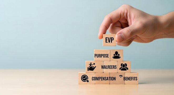 Employee Value Proposition EVP Concept with Wooden Blocks on Table