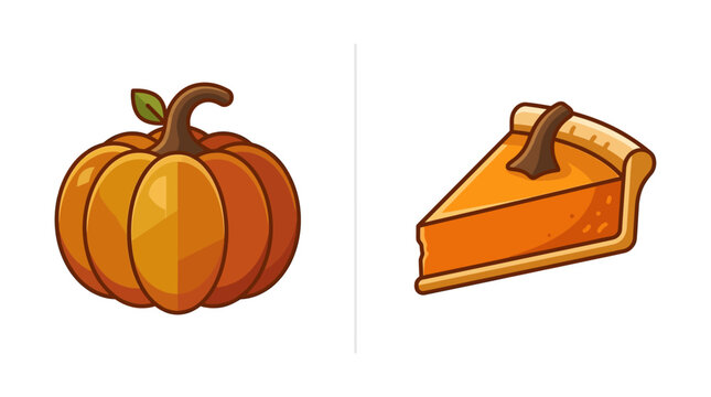 Minimalistic vector illustration of pumpkin and slice of pie